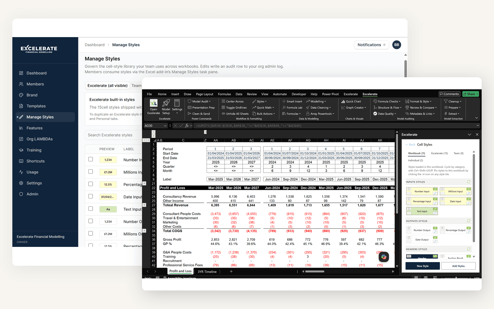 Excelerate demo org · Manage Styles portal